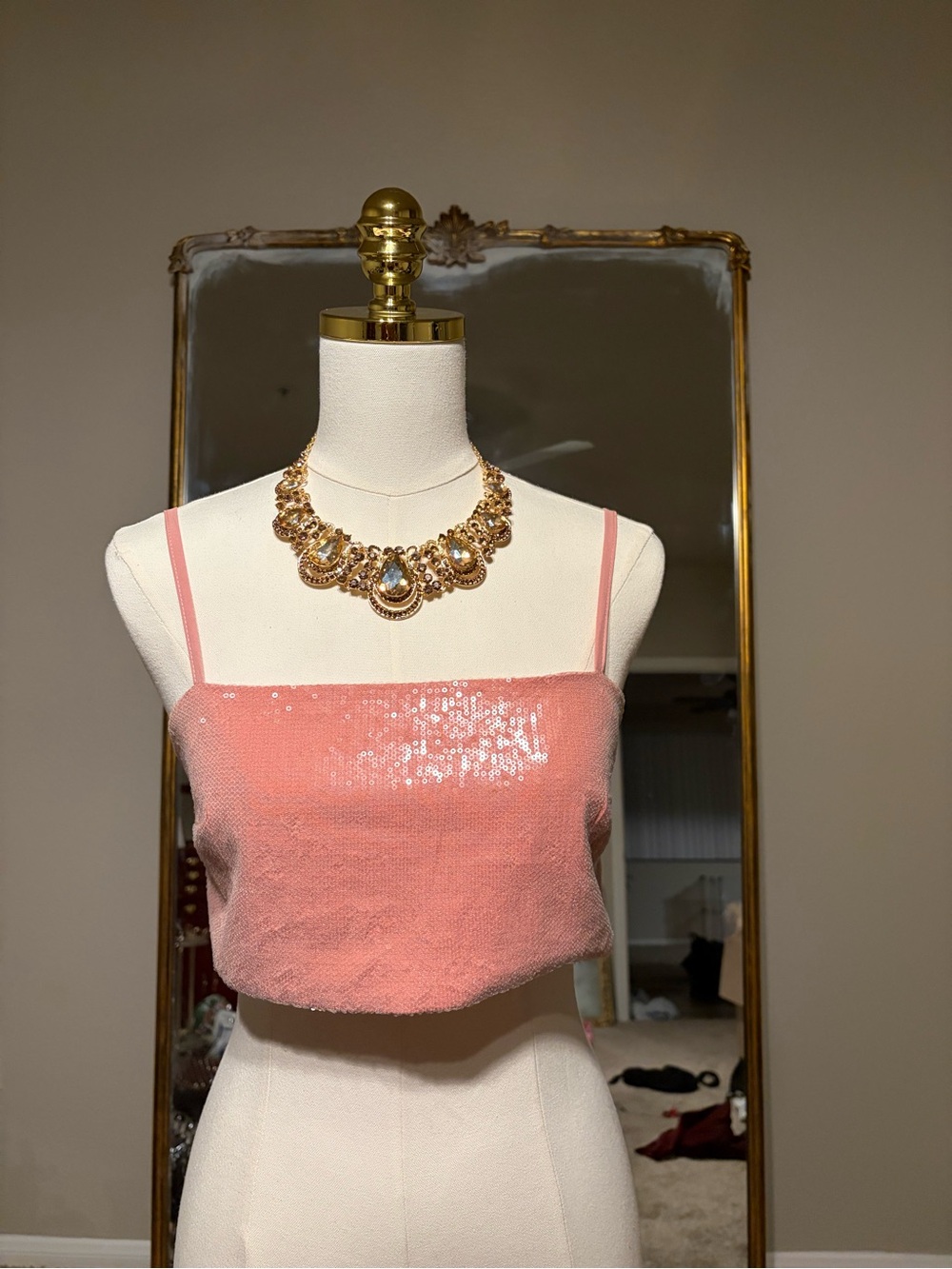La Hearts Pink Sequin Crop Cami